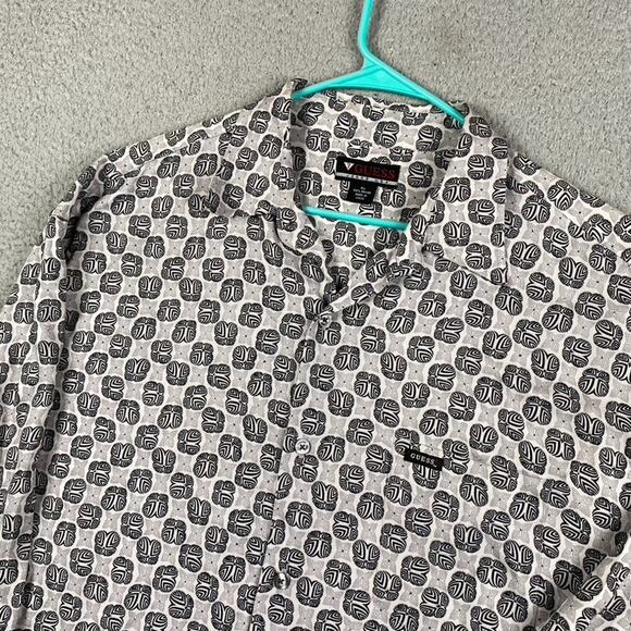 VTG Guess Jeans USA Button Up Shirt Men's XL 100% Rayon Geometric Print - Picture 1 of 10